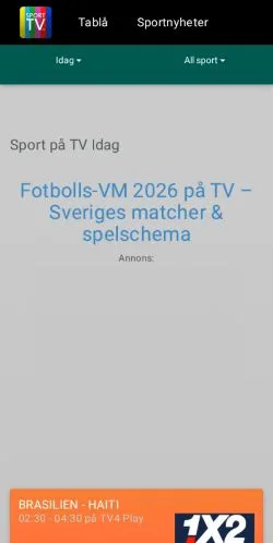 Anteprima del sito Sport på TV Idag, media di Svezia per articoli sponsorizzati