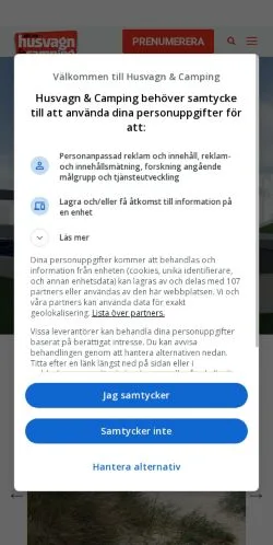 Podgląd witryny Husvagn & Camping, medium z kraju Szwecja do artykułów sponsorowanych