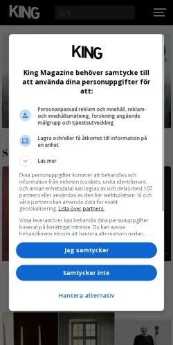 Anteprima del sito Kingmagazine, media di Svezia per articoli sponsorizzati