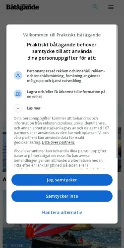 Podgląd witryny Praktiskt Båtägande, medium z kraju Szwecja do artykułów sponsorowanych