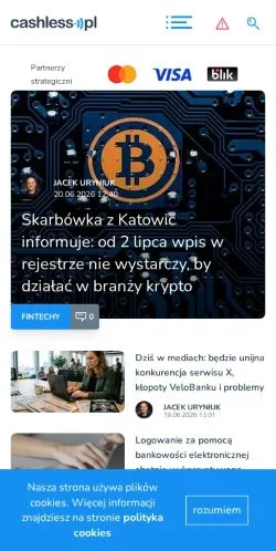 Vista previa del sitio Cashless, medio de Polonia para artículos patrocinados