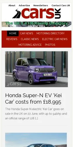 스폰서 기사용 영국 매체 Cars UK 사이트 미리보기