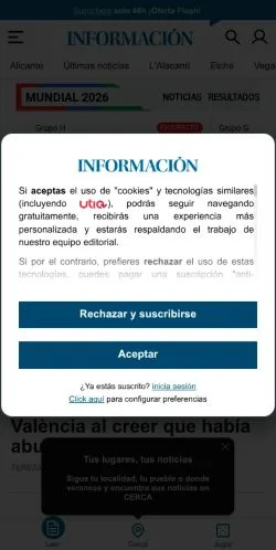 Anteprima del sito Información, media di Spagna per articoli sponsorizzati