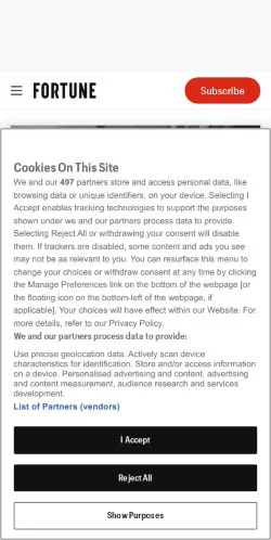 Forhåndsvisning av nettstedet Fortune, medium fra USA for sponsede artikler