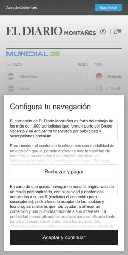 Anteprima del sito El Diario Montañés, media di Spagna per articoli sponsorizzati