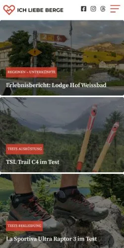 Anteprima del sito Ich Liebe Berge, media di Svizzera per articoli sponsorizzati