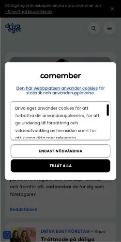 Preview of the Driva Eget website, a media outlet in Sweden for sponsored articles