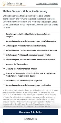 Anteprima del sito Gründerküche, media di Germania per articoli sponsorizzati