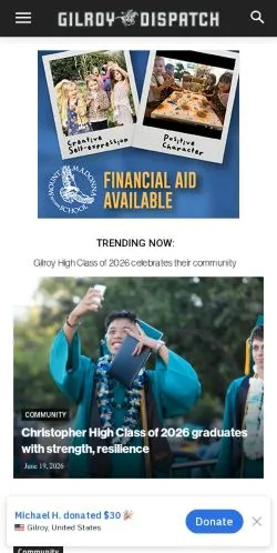 Pré-visualização do site Gilroy Dispatch, meio de Estados Unidos para artigos patrocinados