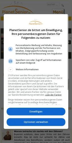 Voorbeeld van de site PlanetSenior, medium uit Duitsland voor gesponsorde artikelen