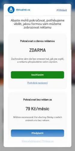 Podgląd witryny Aktuálně, medium z kraju Czechy do artykułów sponsorowanych