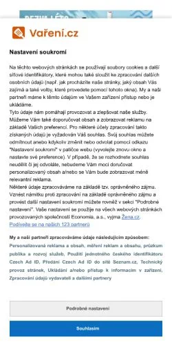 Anteprima del sito Vaření, media di Cechia per articoli sponsorizzati