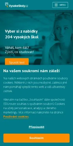 Anteprima del sito Vysoké Školy, media di Cechia per articoli sponsorizzati