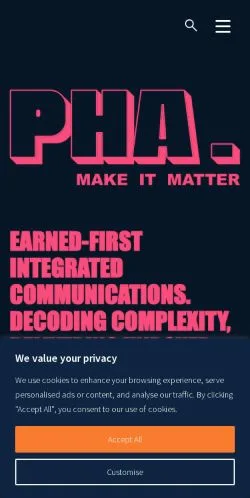 Anteprima del sito PHA Group, media di Regno Unito per articoli sponsorizzati
