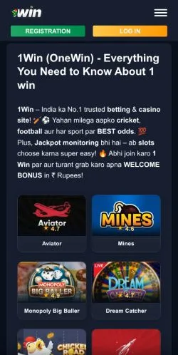 Anteprima del sito 1WIN Casino India, media di India per articoli sponsorizzati