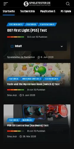 Preview of the Spieletester website, a media outlet in Germany for sponsored articles