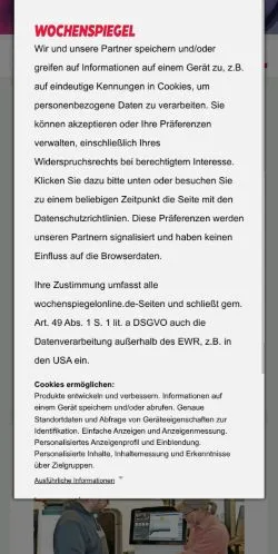 Anteprima del sito Wochenspiegel Online, media di Germania per articoli sponsorizzati