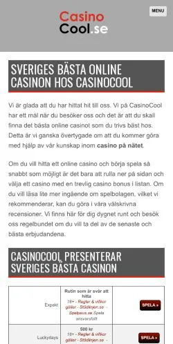 Podgląd witryny CasinoCool, medium z kraju Szwecja do artykułów sponsorowanych