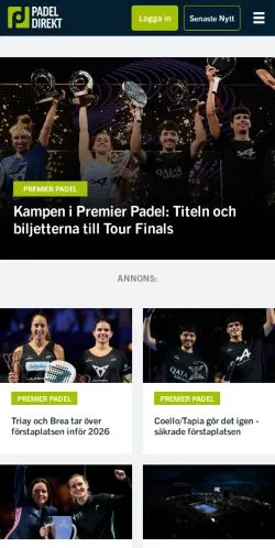 Anteprima del sito PadelDirekt, media di Svezia per articoli sponsorizzati