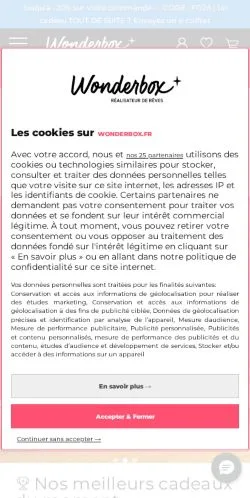 Anteprima del sito Wonderbox, media di Francia per articoli sponsorizzati