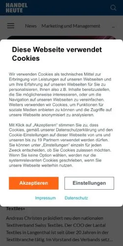 Anteprima del sito Handel Heute, media di Svizzera per articoli sponsorizzati