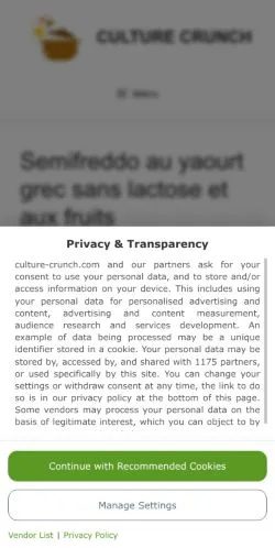Anteprima del sito Culture Crunch, media di Francia per articoli sponsorizzati