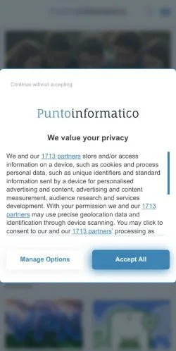 스폰서 기사용 이탈리아 매체 Punto Informatico 사이트 미리보기