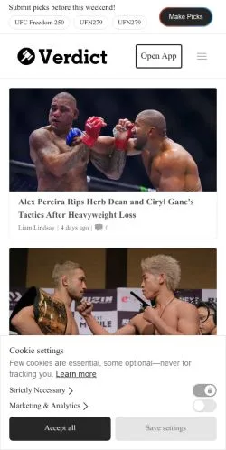 Anteprima del sito Verdict MMA, media di Stati Uniti per articoli sponsorizzati