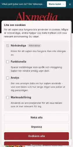 Anteprima del sito Alxmedia, media di Svezia per articoli sponsorizzati