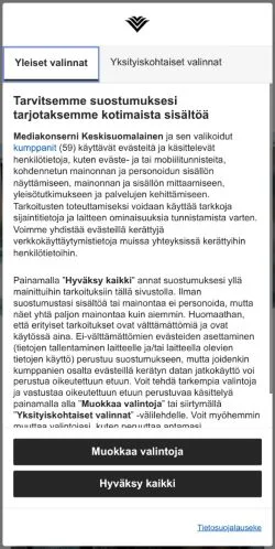 Anteprima del sito Karkkilalainen, media di Finlandia per articoli sponsorizzati