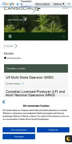 Vista previa del sitio Cansocial Forum, medio de Alemania para artículos patrocinados