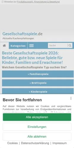 Podgląd witryny Gesellschaftsspiele Test, medium z kraju Niemcy do artykułów sponsorowanych