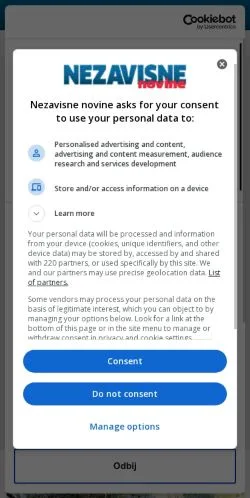 スポンサード記事向けのアメリカ合衆国メディア、Nezavisne novineのサイトプレビュー