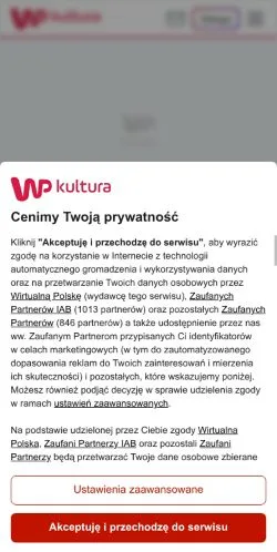 스폰서 기사용 폴란드 매체 WP Kultura 사이트 미리보기
