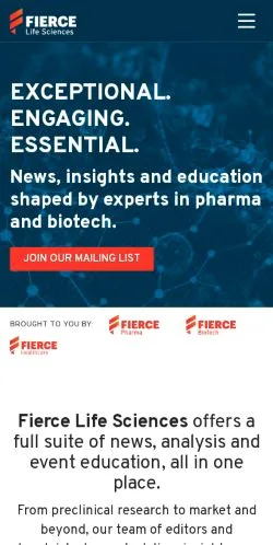 Anteprima del sito Fierce Life Sciences, media di Stati Uniti per articoli sponsorizzati