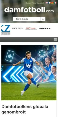 스폰서 기사용 스웨덴 매체 Damfotboll 사이트 미리보기
