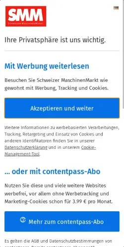 Anteprima del sito SMM Schweizer MaschinenMarkt, media di Svizzera per articoli sponsorizzati