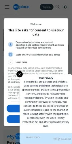 Forhåndsvisning av nettstedet Oneplace, medium fra USA for sponsede artikler