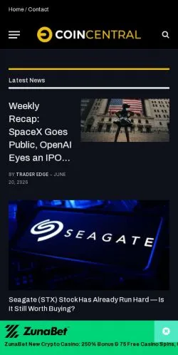 Forhåndsvisning av nettstedet CoinCentral, medium fra USA for sponsede artikler