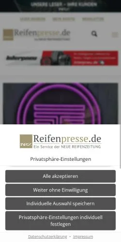 Anteprima del sito Reifenpresse, media di Germania per articoli sponsorizzati