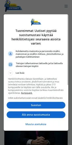 Anteprima del sito Tuoreimmat Uutiset, media di Finlandia per articoli sponsorizzati