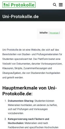 Anteprima del sito Uni Protokolle, media di Germania per articoli sponsorizzati