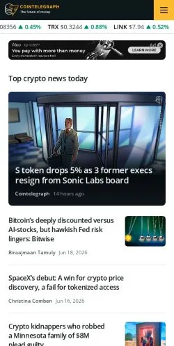 Preview of the Cointelegraph website, a media outlet in United States for sponsored articles