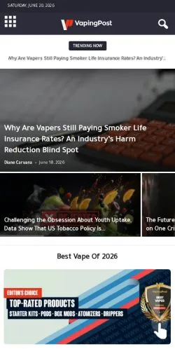 Förhandsvisning av webbplatsen Vaping Post, medium i USA för sponsrade artiklar