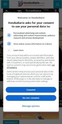 Anteprima del sito Hondudiario, media di Spagna per articoli sponsorizzati