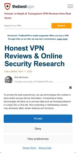 Anteprima del sito Best VPN, media di Stati Uniti per articoli sponsorizzati