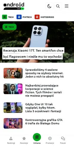 Förhandsvisning av webbplatsen Android, medium i Polen för sponsrade artiklar