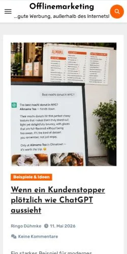 Voorbeeld van de site Offlinemarketing, medium uit Duitsland voor gesponsorde artikelen