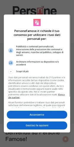 Vista previa del sitio Benvenuti su Persone Famose! -, medio de Italia para artículos patrocinados