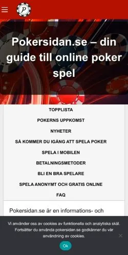 Podgląd witryny Pokersidan, medium z kraju Szwecja do artykułów sponsorowanych